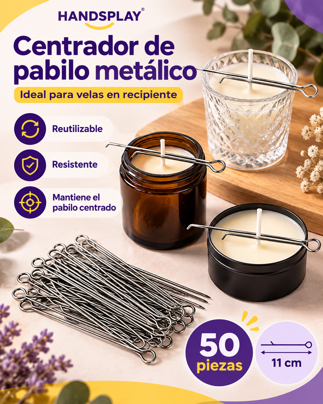 Centrador de pabilo metálico