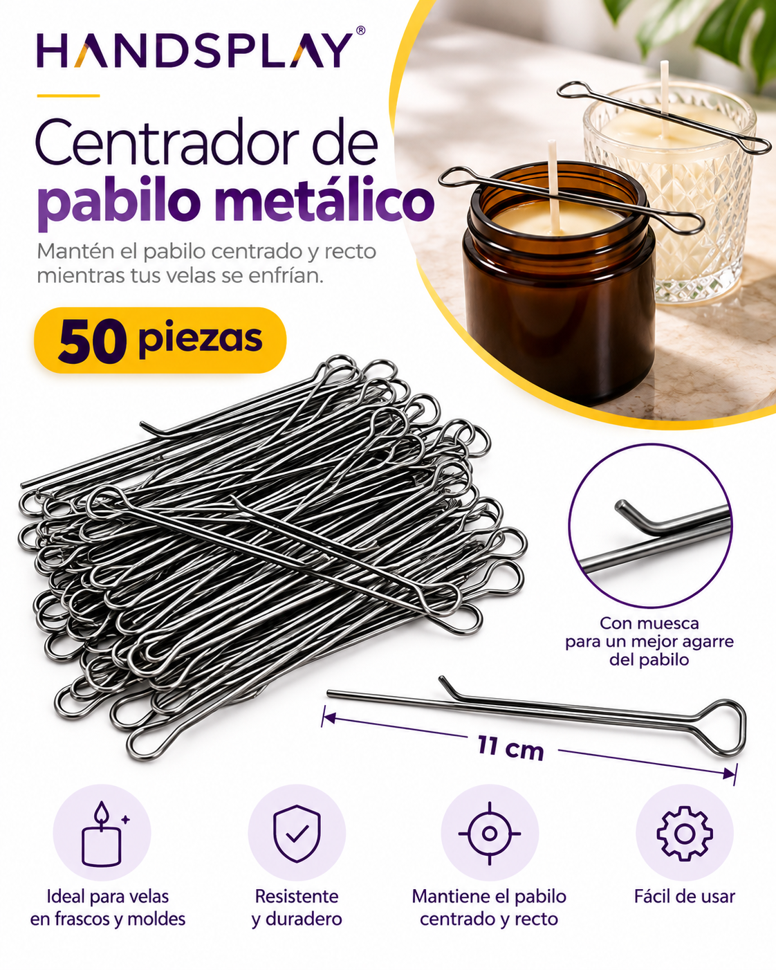 Centrador de pabilo metálico