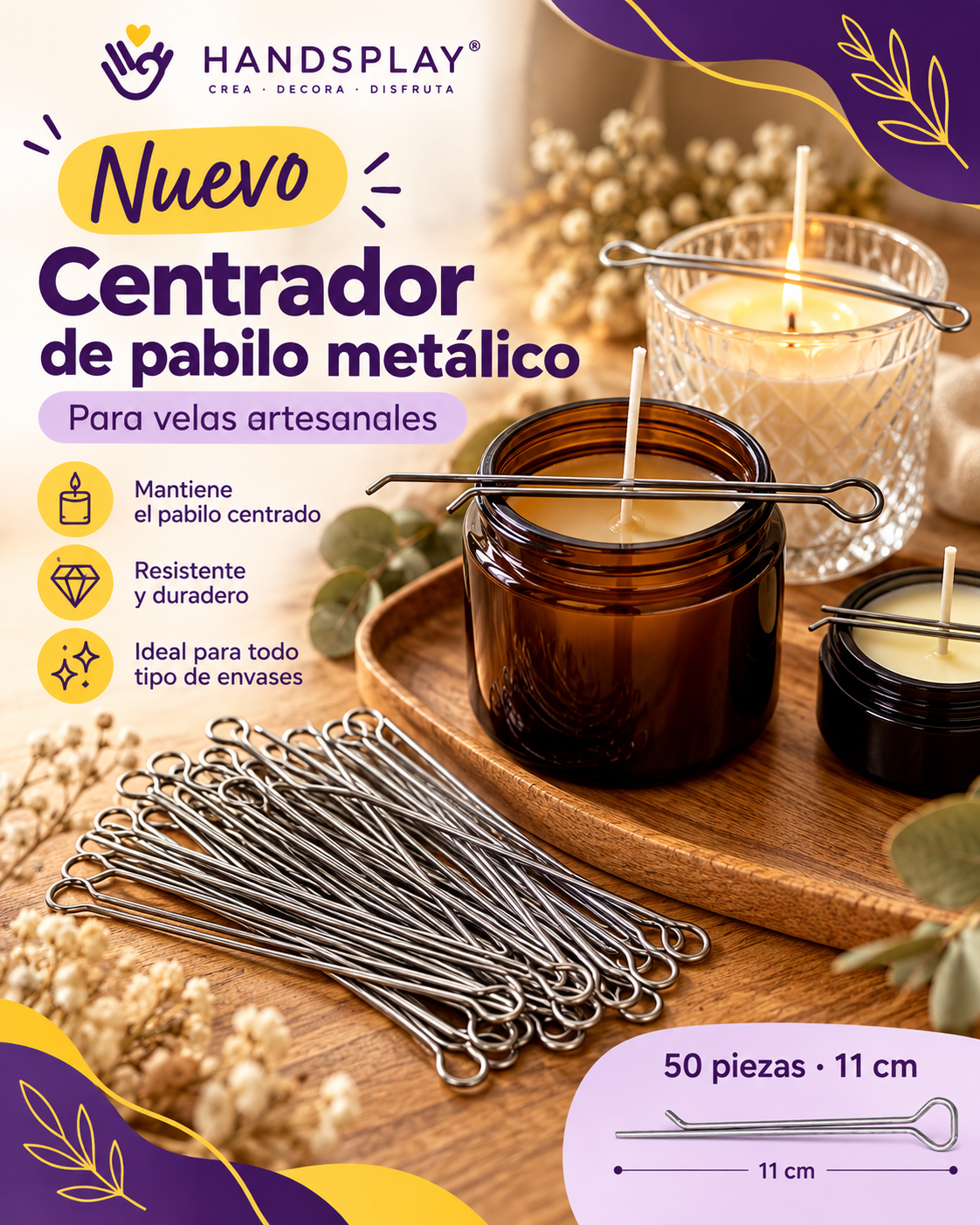 Centrador de pabilo metálico