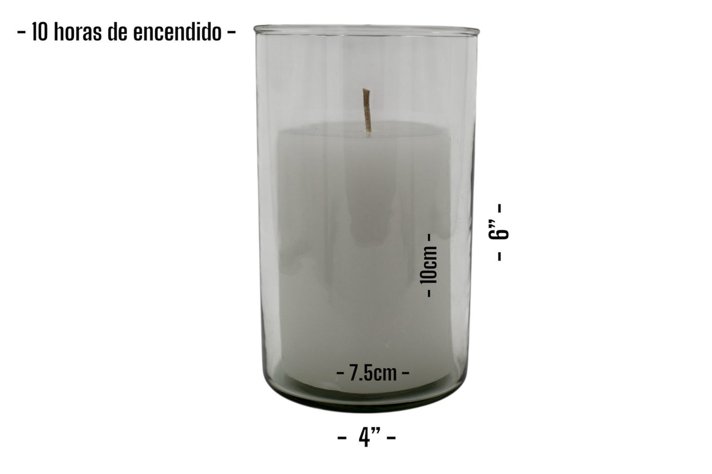 Vela Blanca en Cilindro de Cristal 4x6 pulgadas