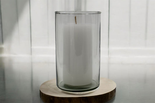 Cirio XL Blanco en cilindro de Cristal 4x6 pulgadas
