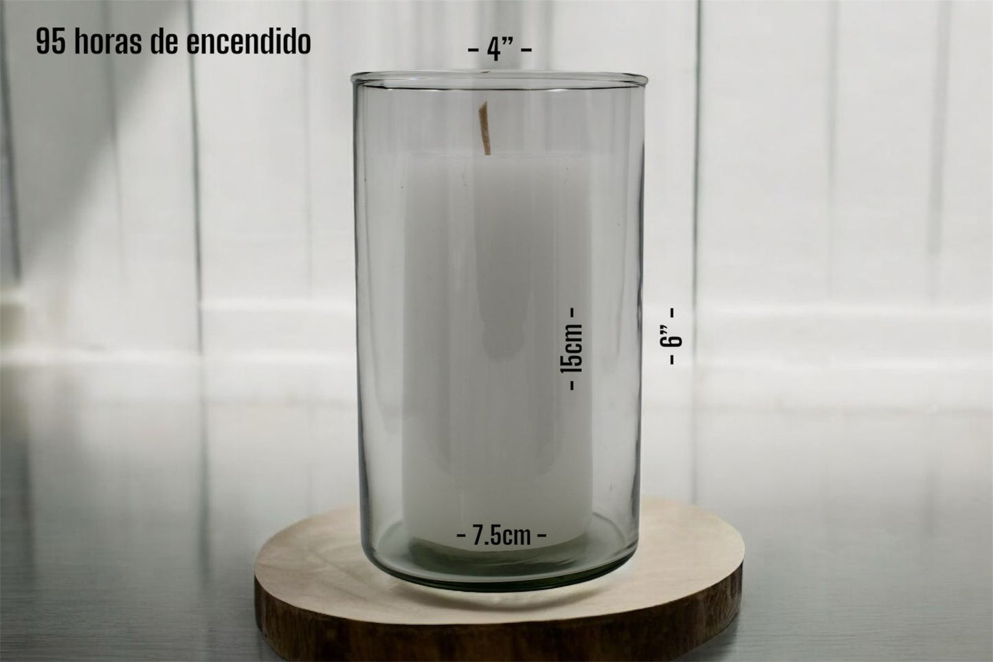 Cirio XL Blanco en cilindro de Cristal 4x6 pulgadas