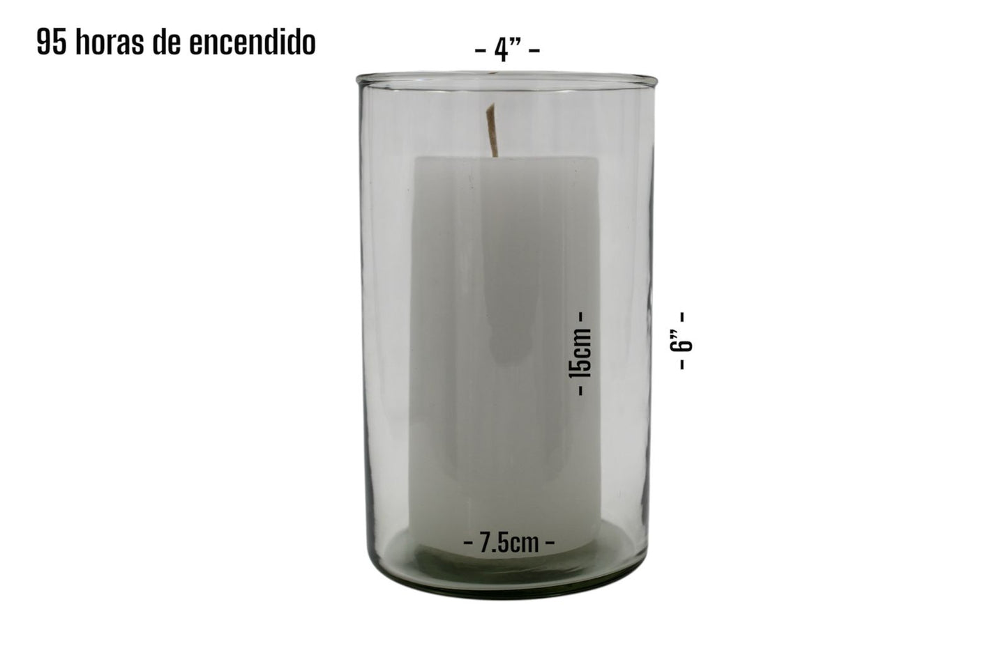 Cirio XL Blanco en cilindro de Cristal 4x6 pulgadas