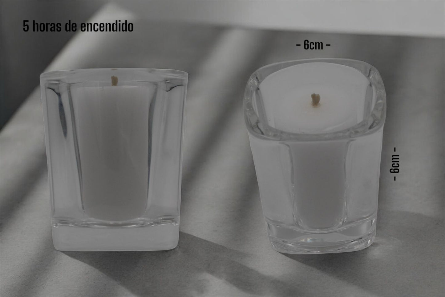 Vela blanca envase cuadrado de cristal