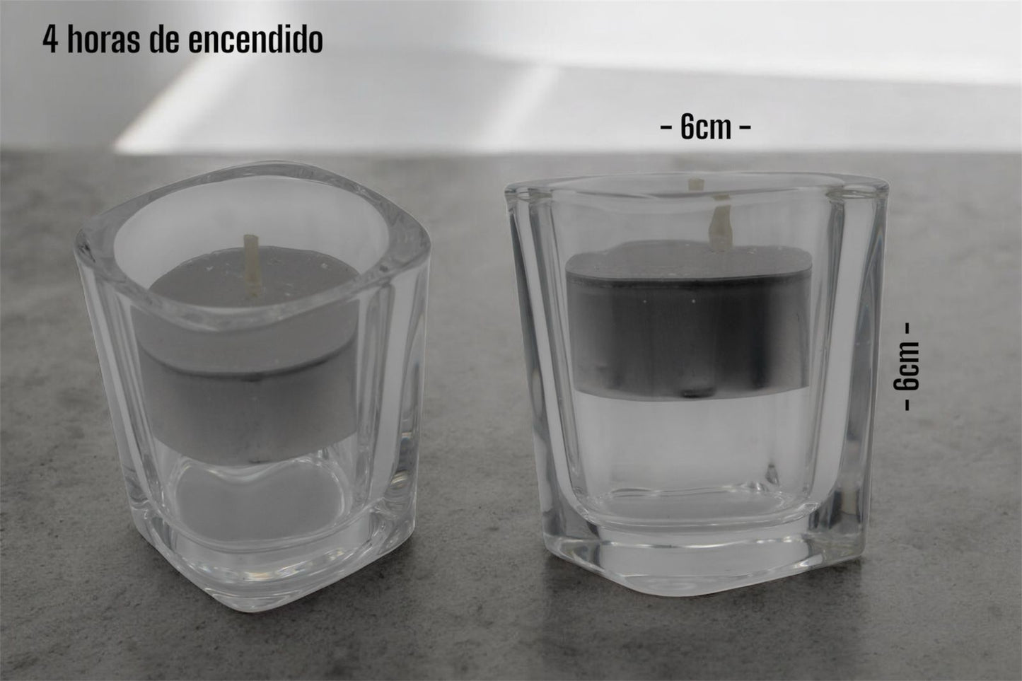 Vela blanca envase cuadrado de cristal