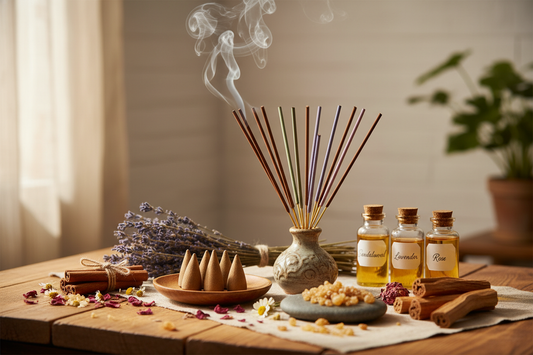 Generame una imagen con esta variedad de aromas e incienso que trabajamos 